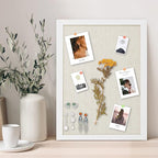 AKTOP Cork Board Bulletin Board with Linen 16.7" X 11", Small Framed Corkboard for Wall, Hanging Pin Board Picture Board for Home Office Decor, Cute Vision Board with 8 Pushpins (Vintage White)