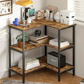 VECELO Corner Cabinet Table with 3 Tier Open Shelf, Multipurpose Display Organizer Storage Stand for Small Space Home Office Kitchen, Brown