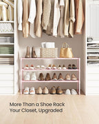 SONGMICS Shoe Rack, 3-Tier Shoe Organizer, Metal Storage Shelf, Upright or Upside Down, for 16-20 Pairs, Stackable, for Entryway, 11.8 x 36.2 x 21.7 Inches, Jelly Pink ULSA303S01