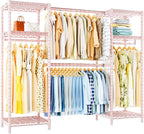 Ulif E7 Garment Rack, Heavy Duty Clothes Storage System with Extendable Hangers Rods, Metal Clothing Rack with 6 Wire Shelves, (52.3"-72") W x 14.5" D x 71.2" H, Load 838lbs, Pink
