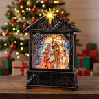 Christmas Snow Globe Lantern Water Glittering Nativity Manger with Star, USB Lined/Battery Operated Lighted Lantern for Christmas Festival Decoration Gifts