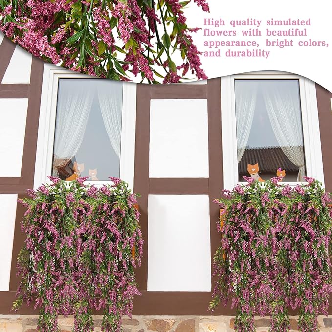 2 Pcs Artificial Lavender Teardrop Rattan, Spring Summer Front Door Hanging Floral Swags for Wall Basket Filler, Garden Home Easter Decoration-28.7in(Rose Red)