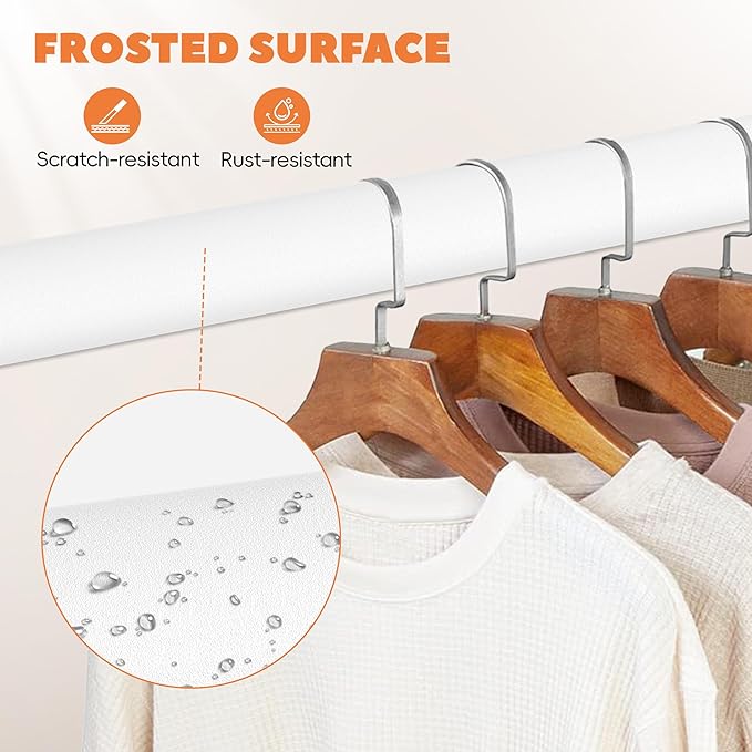 Closet Rod 50-75 Inches, Adjustable Heavy Duty Metal White Closet Rods for Hanging Clothes 1.3 Inches Diameter for Wardrobes Laundry