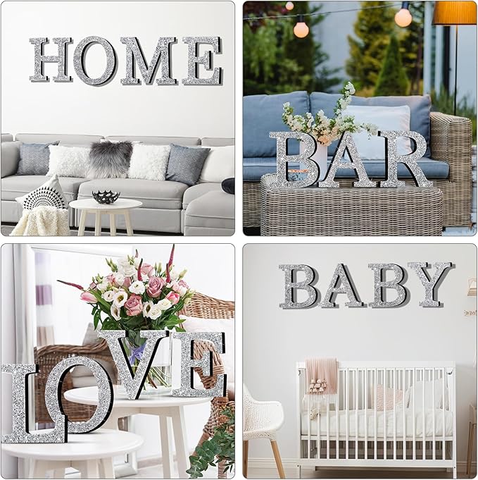 Qunclay 5.7" Silver Crystal Diamond Bling Letters Crushed Diamond Decoration Wooden Glitter Letter with Screw and Hooks Rhinestone Gift for Wedding Y2k Mcbling Bedroom Wall Decor (Letter V)