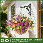 Artificial Flowers with Fake Fern Plants for Outdoors, 12 Bundles Realistic Faux Flower Silk Daisy with Eucalyptus Stem UV Resistant for Outside Patio Planter Porch Yard Window Spring Decoration