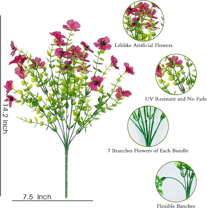 Artificial Fake Flowers Plants for Outdoors Spring Summer Decoration,16 Bundles Faux Flowers Silk Daisy Plants UV Resistant for Outside Planters Front Porch Patio Window Garden(Light Purple,Fuchsia)