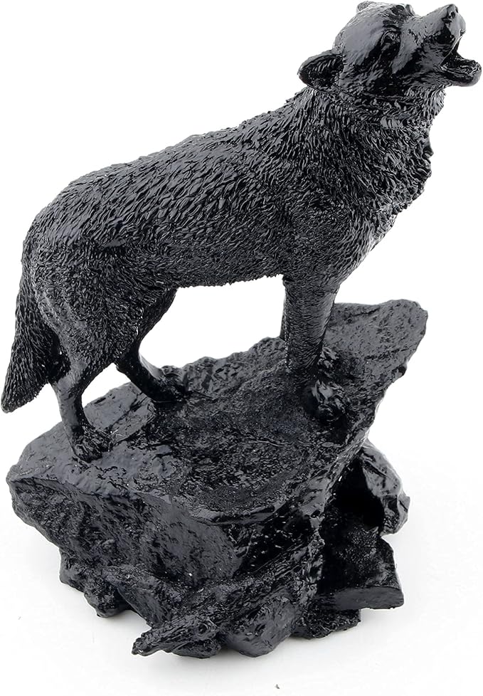 Black Wolf Sculpture Wildlife Howling Wolf Statue and Figurine