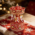 Christmas Carousel Music Box with Lights, Rotating Wind Up Musical Merry-Go-Round Figurine, Hand Painted Holiday Collectible Decor, Plays Jingle Bells, Gift for Kids, Girls, Women