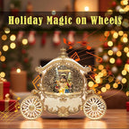 Christmas White Carriage Snow Globe Lantern with Gift Box - Snowman Scene Water Lantern with Glitter Snow - Musical Holiday Decor with LED Light - Battery Or USB Powered Operated (White with gold)