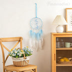 Framendino, Blue Butterflies Dream Catcher with Colorful Feather for Wall Decoration