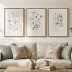 Framed Neutral Floral Botanical Wall Art Set of 3, Modern Farmhouse Flower Canvas Prints Paintings, Rustic Minimalist Wildflower Plant Pictures for Living Room Bedroom Hallway Wall Decor, 16x24 Inch