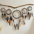 5 Pack Boho Dream Catcher Native American Wall Art Set, Handmade Natural Rattan Feathers Large Dreamcatcher Rustic Hanging Ornament Indian Wall Decor for Bedroom Adult