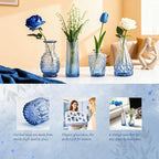 Der Rose Blue Glass Bud Vases Set of 20, Small Bud Vases for Flowers, Rustic Wedding Centerpieces and Home Decor
