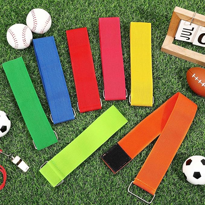Augshy 3 Legged Race Bands, Assorted Colors Elastic Tie Rope Resistance Bands for Relay Race Game Carnival Field Day Backyard Game Party Supplies