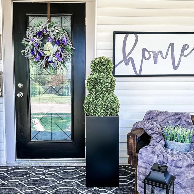 Haute Decor Mixed Artificial Lavender Wreath with Natural Grapevine - 24 Inch Spring Wreath for Front Door with Lavender, Eucalyptus, Cedar, Larkspur and Lamb's Ear Florals