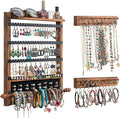 QILICHZ 3Pcs Jewelry Organizers and Storage,Wood Earring Organizer,Hanging Jewelry Organizer,Rustic Wall Jewellery Organizer,Wall Mounted Earring Holder for Storage Display Gift (Brown+Black)