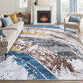 Ciicool Modern Abstract Rug for Living Room, 5x7 Machine Washable Area Rug Non-Slip Rug, Low-Pile Contemporary Indoor Dining Floor Carpet for Bedroom Office Under Table Home Decor Grey Blue Swirl