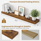 Fun Memories 40 Inch Floating Shelves, Long Wood Wall Shelf Set of 2 with Invisible Brackets, for Bathroom, Living Room, Bedroom, Kitchen, Rustic Brown