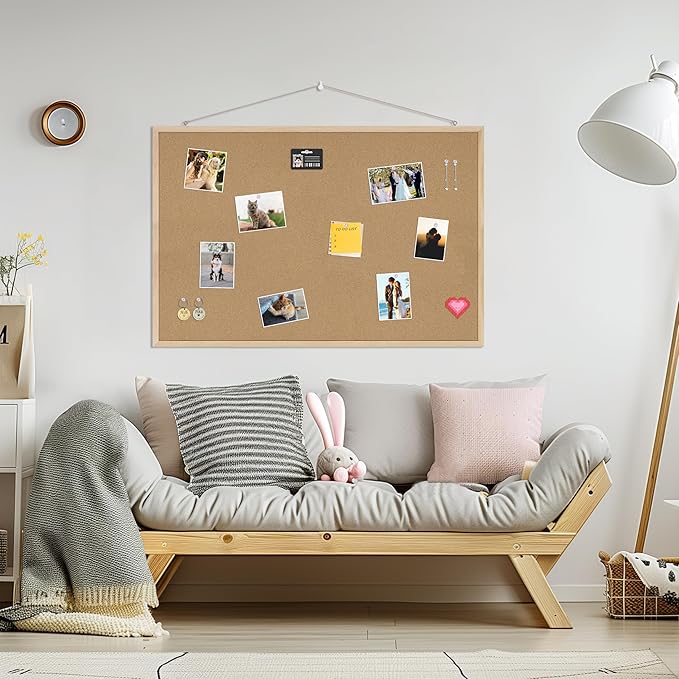DAHAPYBOO Cork Board 2Pack,36x24 Bulletin Board for Office with Pin Oak Wood Boards, Message Board or Vision Board.