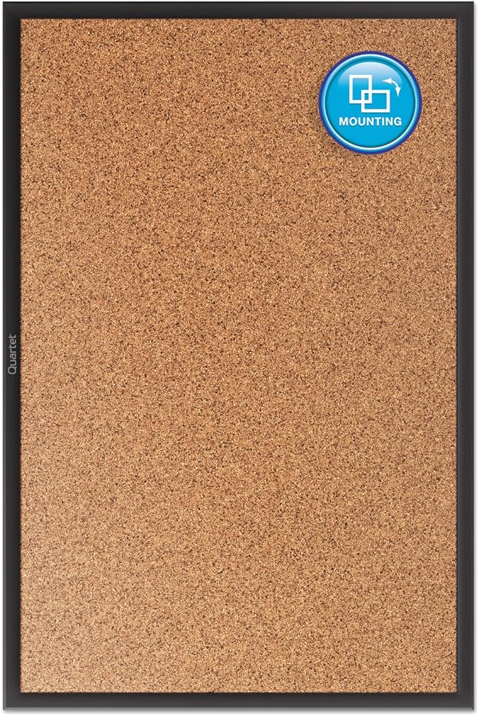 Quartet Cork Bulletin Board 60"W x 36"H Pin Board, Black Aluminum Frame (2305B)