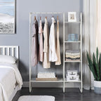 SunnyPoint Open Closet Garment Rack with 4-Tier Shelves & Bottom Storage Shelf, Freestanding Open Wardrobe Clothes Rack Organizer with Hanging Rod for Bedroom Closet. (OFF-WHITE)