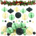 TecUnite 50 Pcs Christmas Paper Honeycomb Ornaments for Tree Vintage 3D Mini Glitter Edge Paper Christmas Ornament Honeycomb Tree Hanging Neutral Boho Holiday Xmas Party Decoration(White, Green)