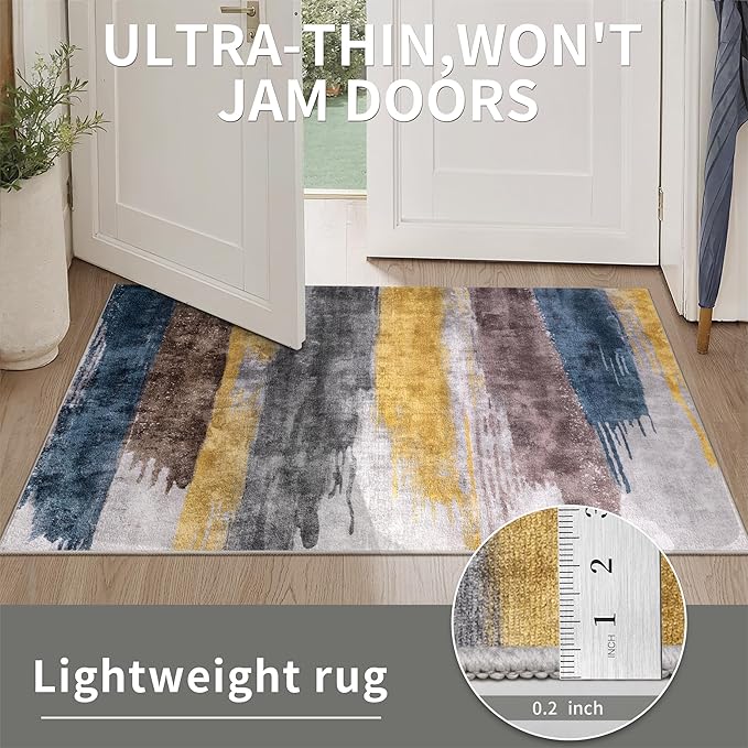 Ciicool Modern Abstract Yellow Grey Rug for Living Room, 8'x10' Machine Washable Area Rug Non-Slip Rug, Low-Pile Contemporary Indoor Dining Floor Carpet for Bedroom Office Under Table Home Decor