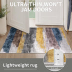 Ciicool 2'6"x10' Washable Runner Rug, Modern Abstract Hallway Rugs Runner, Non-Slip Thin Accent Rug Lightweight Yellow Grey Distressed Carpet Runners for Laundry Entryway Bedroom Kitchen Indoor