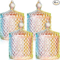 Aoriher 4 Pcs Crystal Glass Candy Jar Set with Lids Home Decorative Storage Jars for Apothecary, Bathroom, Kitchen, and Pantry, Ideal for Cotton Swabs and Jewelry(Large,Colorful)