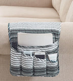 Brilliant Sunshine Multi Grey Stripes Patchwork Couch Armrest 5 Pockets Organizer, Slip Resistant Armchair Caddy, Washable Remote Controls Holder, Storage for Magazine, Tablet, Phone, iPad, Multi Grey