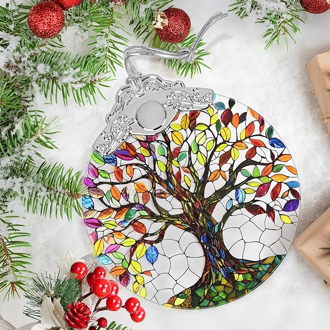 Tree of Life Stained Glass Orament - Christmas Ornament - Christmas Decorations for Tree - Holiday Present ldeas - Gift Exchange