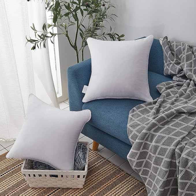 Leeden 20 x 20 Pillow Inserts (Set of 2) - Throw Pillow Inserts with 100% Cotton Cover - 20 Inch Square Decorative Pillows for Sofa, Couch, Bed and Home Decor