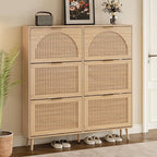 Shoe Cabinet for Entryway with 6 Flip Drawers, Slim Wooden Shoe Storage Organizer with Modern Fluted Pannel，Freestanding Narrow Hidden Shoe Rack for Hallway, Foyer, Living Room