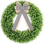 32'' Boxwood Wreath Artificial Spring Summer Wreath All Year Round, Foldable Faux Large Boxwood Wreaths for Front Door Farmhouse Wedding Indoor Outdoor(with Bow)