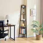 Hoctieon Corner Shelf, 5-Tier Corner Bookshelf, Rustic Ladder Shelf, Industrial Display Stand for Living Room, Kitchen, Home Office, Balcony, Small Space, Metal Frame, Black