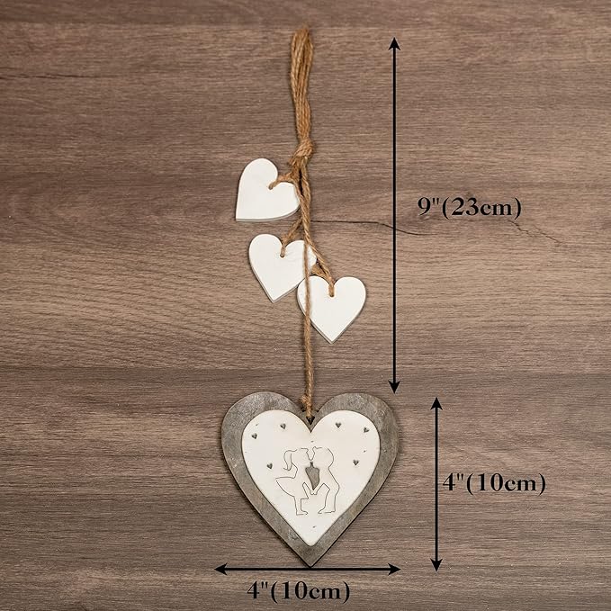 Sun&Beam Heart-shaped Wooden Decorative Hanging Handmade Hearts Ornaments for Wedding Party Valentine Christmas Home Decoration Car Décor (X-#7, 1Pcs)
