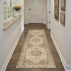 Brown Runner Rug 2x8 Washable Vintage Long Carpet for Hallway Kitchen Soft Retro Low Pile Thin Indoor Runner Non Slip Oriental Medallion Throw Rug for Bathroom Bedroom Laundry Dining Room