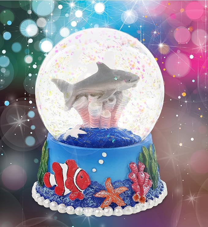 CoTa Global Shark Coral Snow Globe Decor - Elegant Pink Sparkle Glitter Inside The Snow Globe Figure, Animal Figurines for Kids and Adults, Collectible Snow Globes for Birthday, Christmas - 65 mm
