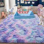 Rugs for Living Room 9x12, Soft Shaggy Modern Large Shag Area Rug for Bedroom, Upgrade Non-Slip Plush Fluffy Carpet for Kids Boys Girls Room Home Decor Aesthetic, Rainbow Purple