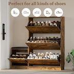Shoe Cabinet with Bench and 3 Flip Drawers, Slim Narrow Shoe Storage Cabinet, Freestanding Shoe Rack Organizer with Adjustable & Removable Shelves, Anti-Tip for Entryway, Hallway, Foyer