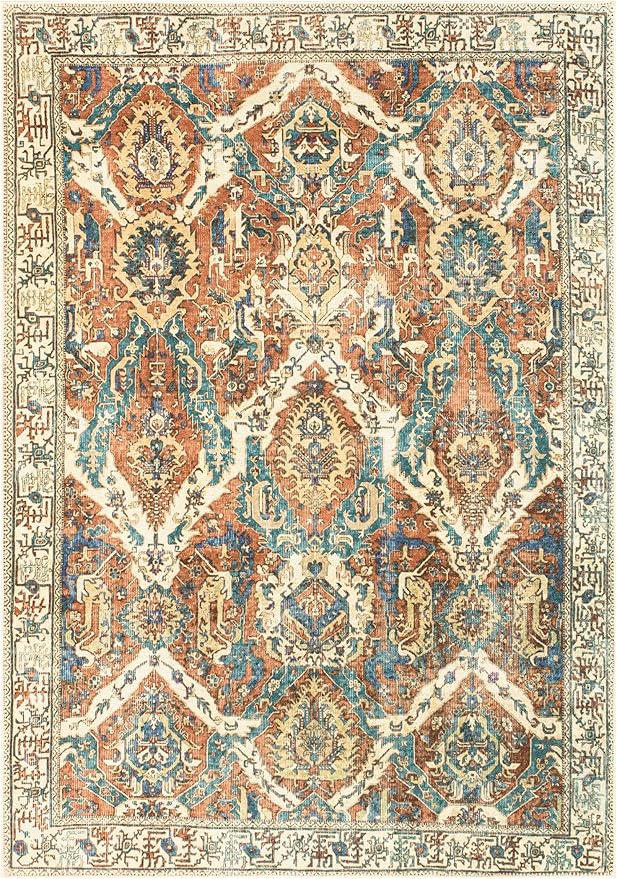 Keen Home Design 9x12 Rug - Machine Washable Area Rug with Non-Slip Backing, Ideal for Living Room, Dining Room, Bedroom - Vintage, Easy Clean, Durable, Low Pile Rug - (9' x 12')