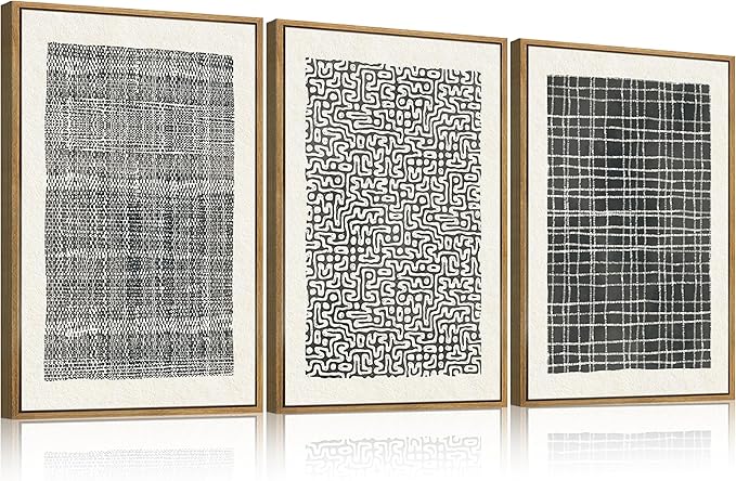 BINCUE Abstract Line Wall Art Set of 3 Modern Neutral Black Wall Decor Geometric Minimalist Artwork Framed Black Wall Pictures Abstract Black Wall Art Neutral Minimalist Artprints for Living Room Bedroom Office Bathroom 24"x36" Gift