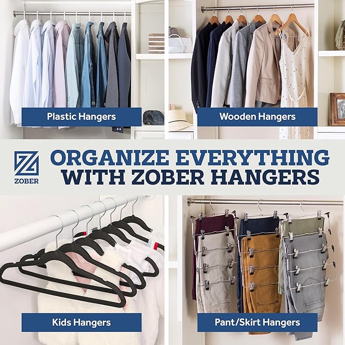 ZOBER Wooden Hangers - Heavy Duty, Non Slip Wood Hangers for Coats, Jackets, Suits, & Pants - Coat Hangers for Closet W/Bar and Notches 20 Pack