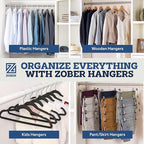 ZOBER High-Grade Wooden Hangers - Heavy Duty, Non Slip Wood Hangers for Coats, Jackets, Suits, & Pants - Clothes Hangers for Closet W/Bar and Notches 20 Pack