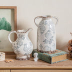 Enra Large Vintage Blue and White and Pitcher for Home Decor, 9.7 Inch Rustic Chinoiserie Decorative Vases, Green and Beige Ceramic Vases for Living Room, Kitchen, Office – Large Vases for Decor