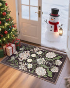 GarveeHome Plum Pink Floral 2x3 Door Mat Indoor Rugs for Entryway Small Black Purple Vintage Boho Cottage Throw Washable Non-Slip Low-Pile Rug for Bedroom Kitchen Bathroom Entrance