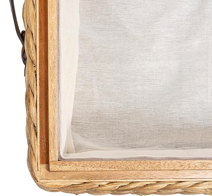 happimess BSK1006A 26.38" Chett Minimalist Hand-Woven Hyacinth/Wood Underbed Storage Bin with Wheels and Handles for Storage and Decoration in Bathroom, Bedroom, Closet, Entryway, Guest Room, Natural