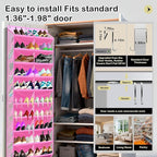 10-Tier Over the Door Shoe Organizer, 20 Pockets Holds 20-30 Pairs, Heavy-Duty Oxford Fabric with Hexagon Mesh for Boots & Sneakers- Pink