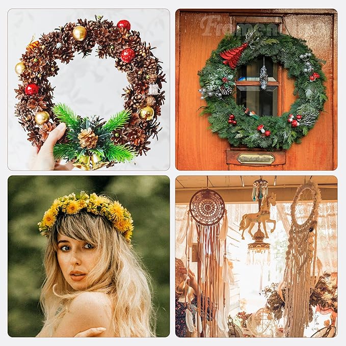 Framendino, 12 Pack Wooden Bamboo Ring Hoop Dream Catcher Rings Macrame Floral Hoops Craft for DIY Wedding Wreath Wall Hanging Decorations (10 In/12 in)