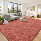 OLANLY 9x12 Machine Washable Large Area Rugs for Living Room, Bedroom, Soft Fluffy Shaggy Bedside Rug, Indoor Floor Carpet for Kids Girls and Boys, Dorms, Nursery, Home Decor, Rust Red